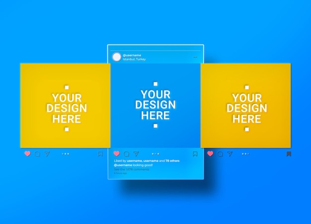 PSD psd instagram post mockup isolato glass morphism 3 frame