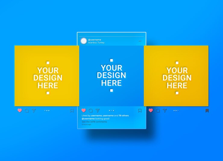 PSD psd макет поста в instagram изолированная рамка glass morphism 3 frame