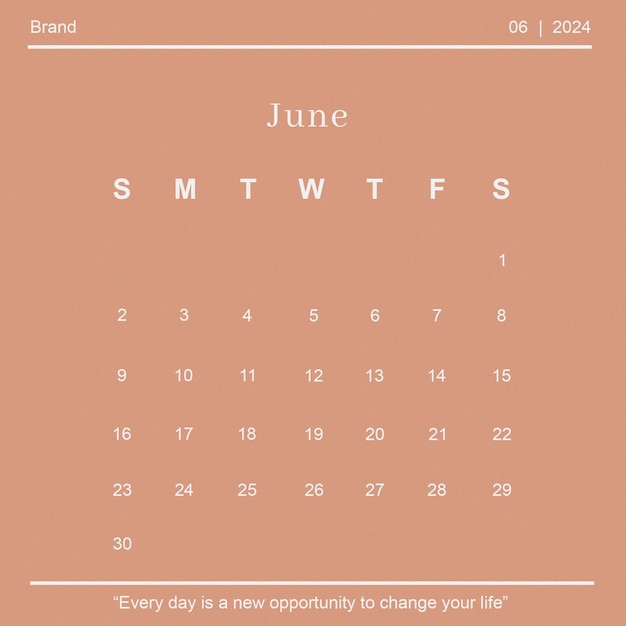 PSD psd instagram post square giugno 2024 modello di calendario da scrivania e calendario annuale del pianificatore murale