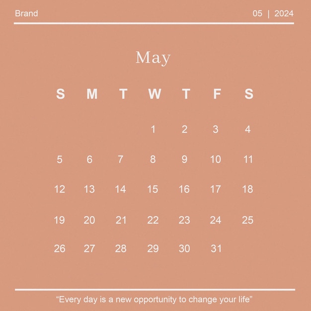 PSD psdのインスタグラム投稿 スクエアの2024年5月デスクカレンダーテンプレートと年次壁プランナーカレンダー