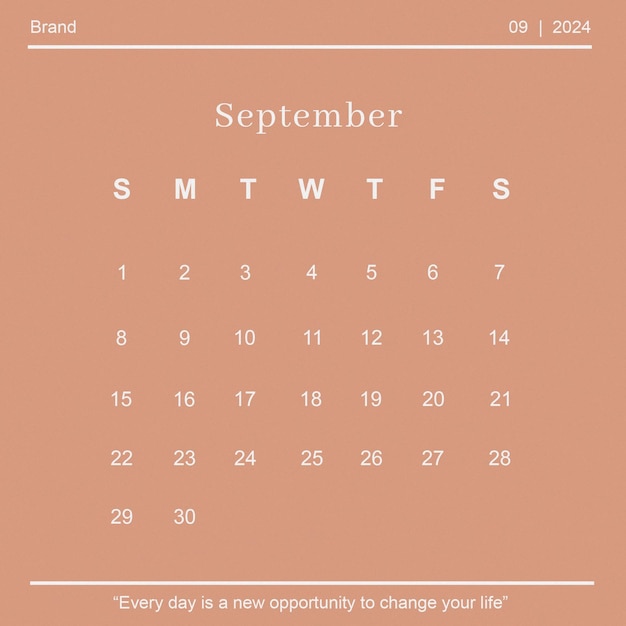 PSD psd instagram post square settembre 2024 modello di calendario da scrivania e calendario annuale del pianificatore murale