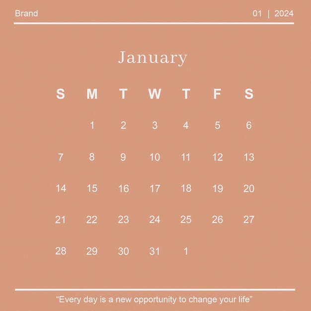 PSD psd instagram post square styczeń 2024 szablon kalendarza biurkowego i roczny kalendarz planera ściennego