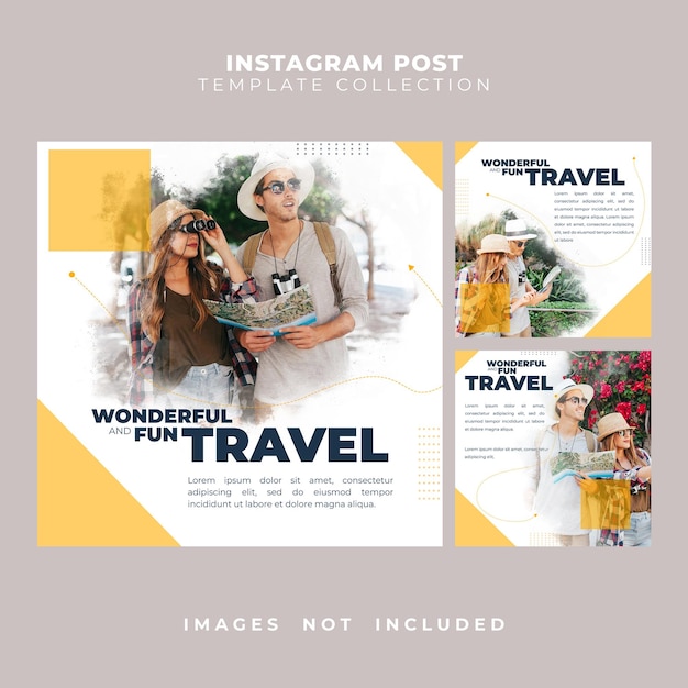 PSD インスタグラム ソーシャルメディア トリプルポスト テンプレート コレクション 旅行