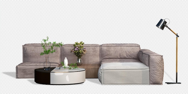 Psd interior furniture set in 3d rendering