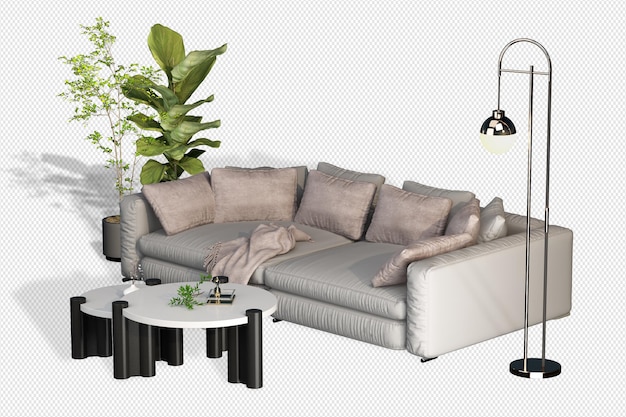 PSD psd interior furniture set in 3d rendering