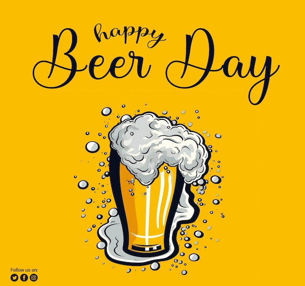 PSD psd of international beer day template with brew beer mugs and yellow background