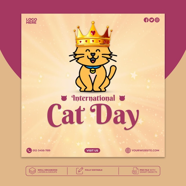 PSD psd international cat day social media post template