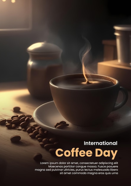 PSD international coffee day concept poster template