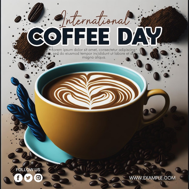 PSD 국제 커피 데이 소셜 미디어 포스터 또는 인스타그램 배너 템플릿