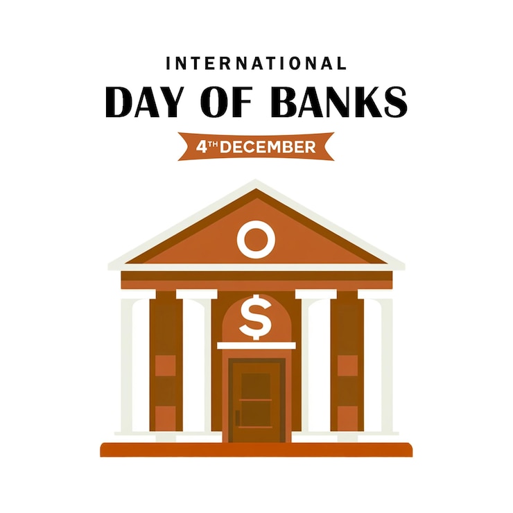 PSD psd international day of banks hand holding a bank building icon