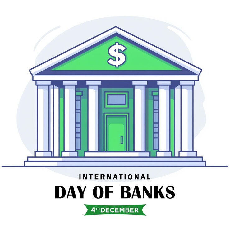 PSD psd international day of banks hand holding a bank building icon