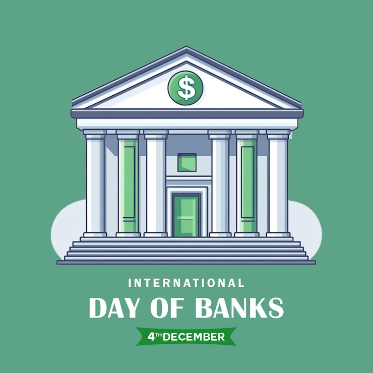 PSD psd international day of banks hand holding a bank building icon