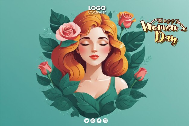 PSD psd international womens day flat design of a beautiful girl with bouncy hair of spring and summer