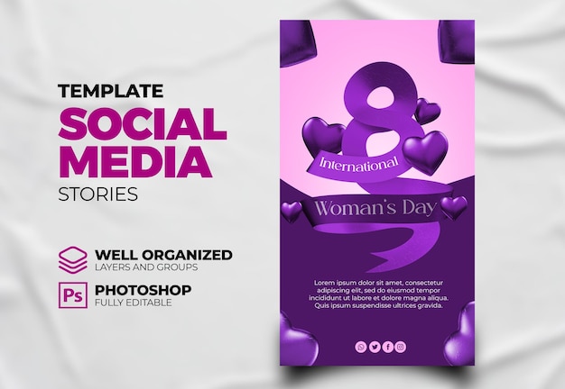 Psd international womens day post social media 3d render 8 march