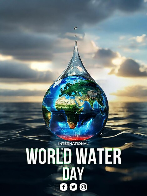 PSD psd internationale wereld water dag banner sjabloon met water druppel achtergrond