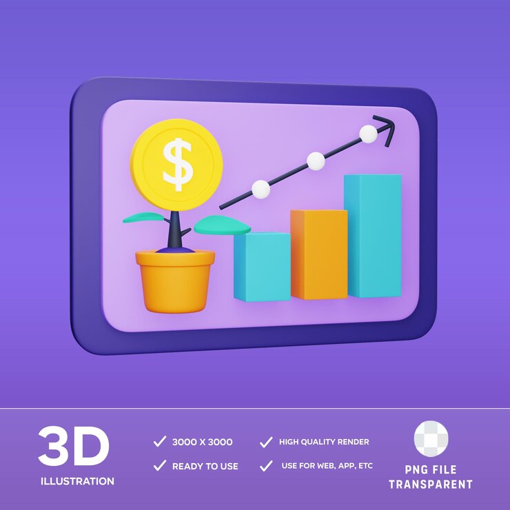 PSD psd investment growth 3d illustration