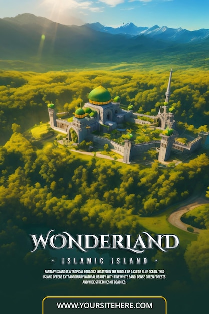 Psd islamic wonderland social media poster template with fantasy theme