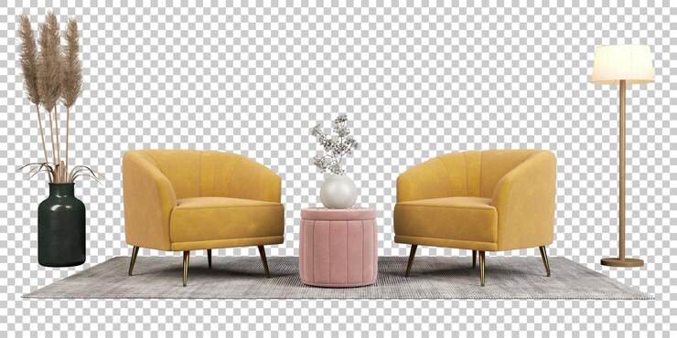 PSD psd isolate furniture lounge living room set on carpet transparent backgrounds 3d rendering
