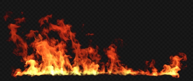 Psd isolate realistic fire flare row on transparent backgrounds specials effect 3d render