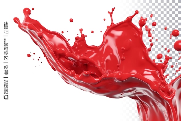 PSD psd isolated realistic 3d red splash and drops liquid in transparent background