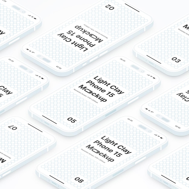 PSD psd isometric clay white phone multiscreen mockup with editable background