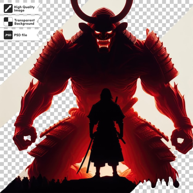 PSD psd japanese samurai vs red devil on transparent background with editable mask layer