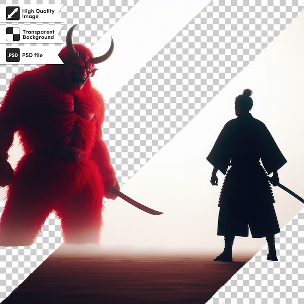 PSD psd japanese samurai vs red devil on transparent background with editable mask layer