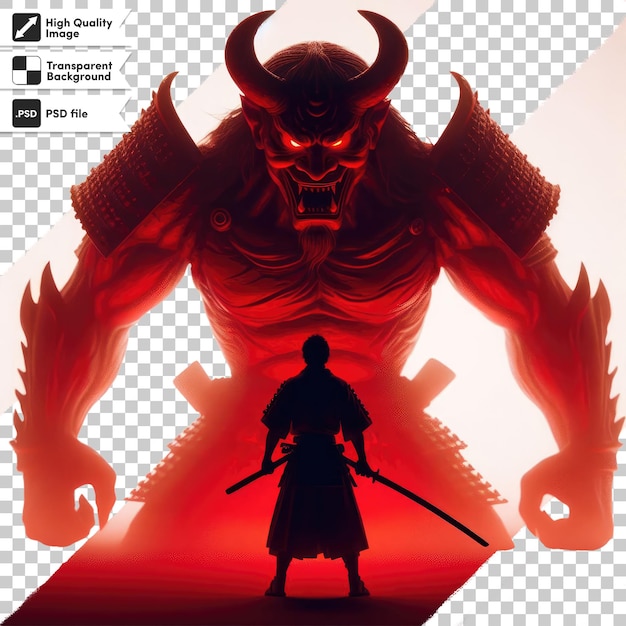 PSD psd japanese samurai vs red devil on transparent background with editable mask layer