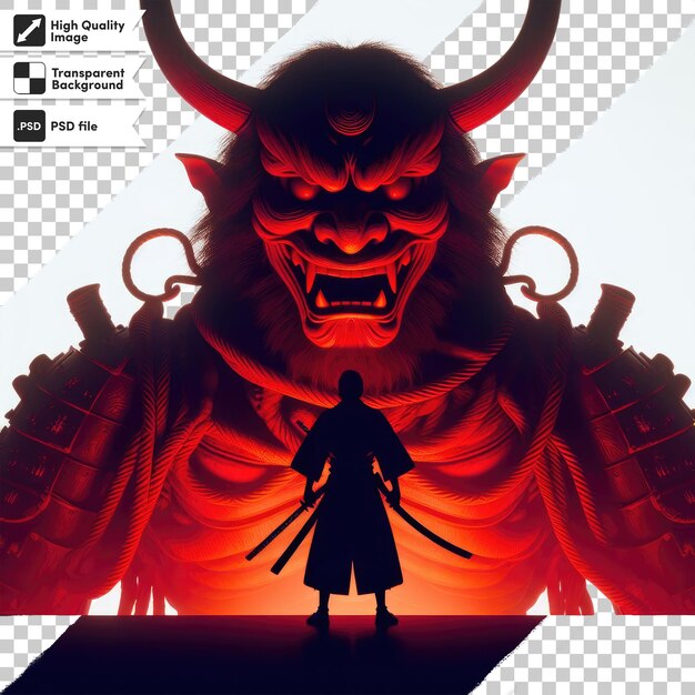 PSD psd japanese samurai vs red devil on transparent background with editable mask layer