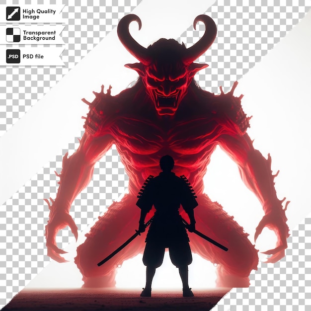 PSD psd japanese samurai vs red devil on transparent background with editable mask layer