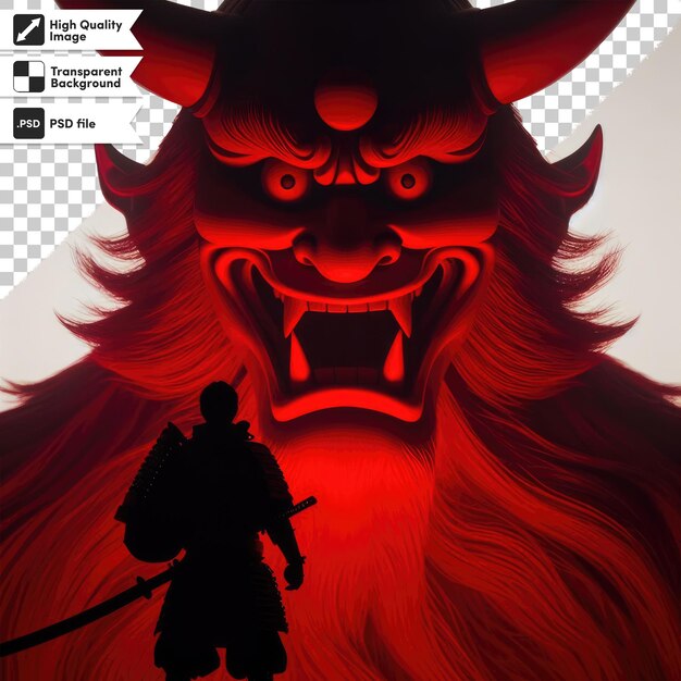 Psd japanese samurai vs red devil on transparent background with editable mask layer