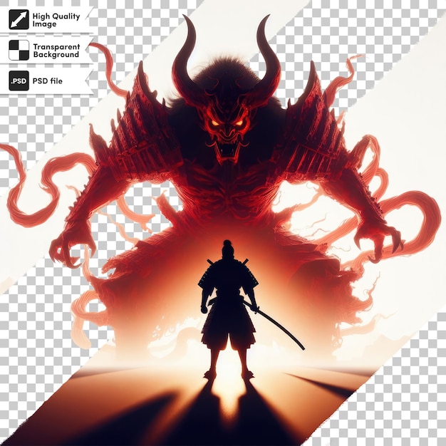 PSD psd japanese samurai vs red devil on transparent background with editable mask layer