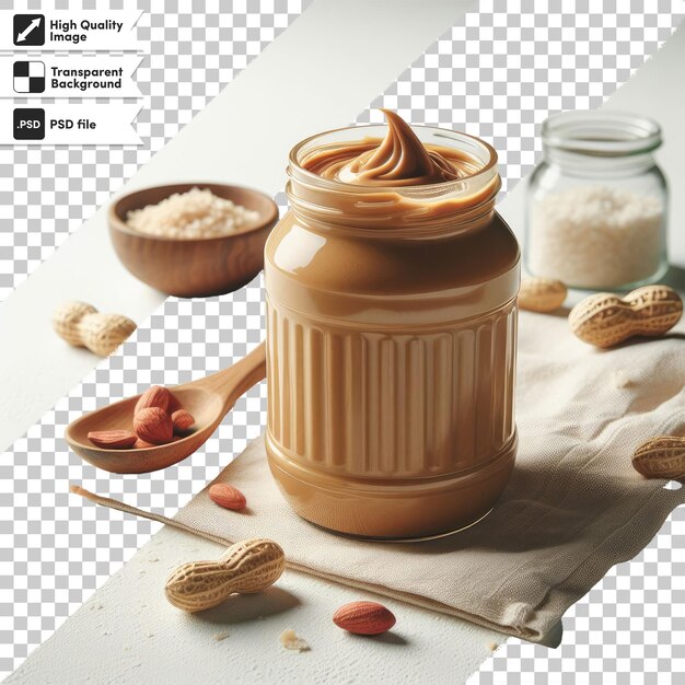 Psd jar of peanut chocolate butter on transparent background with editable mask layer