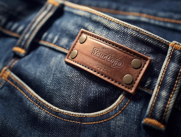 PSD psd jeans label mockup with leather effect