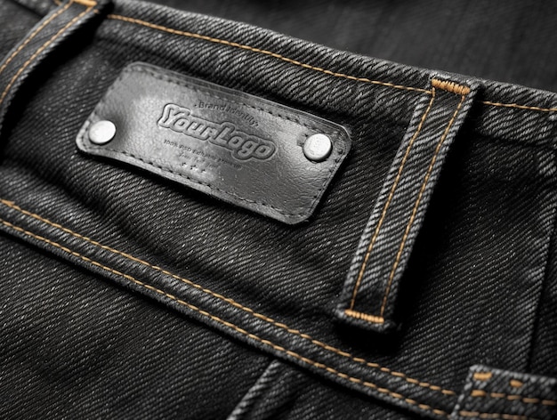 PSD psd jeans label mockup with leather effect