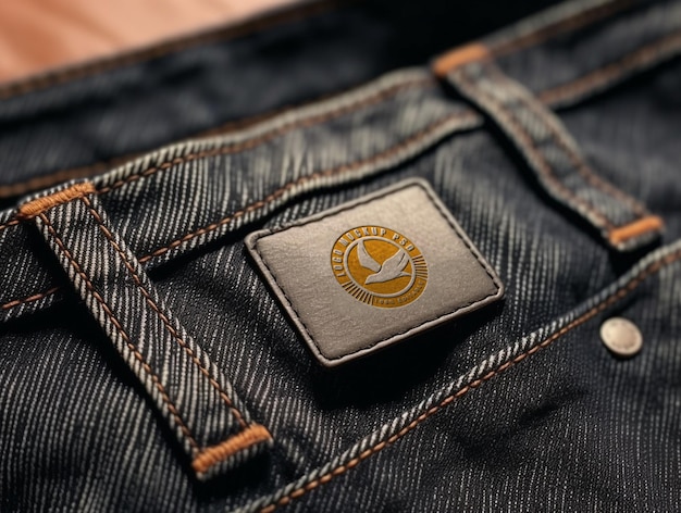 PSD psd jeans label mockup with leather effect