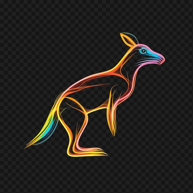 Psd of kangaroo outback adventure bounding neon lines boomerang tai transparent clean glow effects