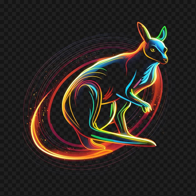 PSD psd of kangaroo outback adventure bounding neon lines boomerang tai transparent clean glow effects