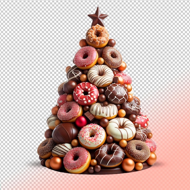 Psd kerstboom gemaakt van donuts op een transparante achtergrond