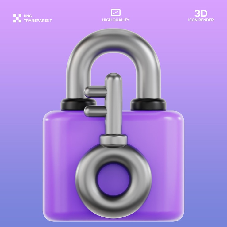 PSD psd key and padlock 3d illustration