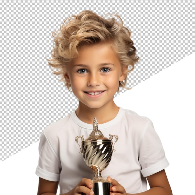 PSD psd kid with a trophy on transparent background