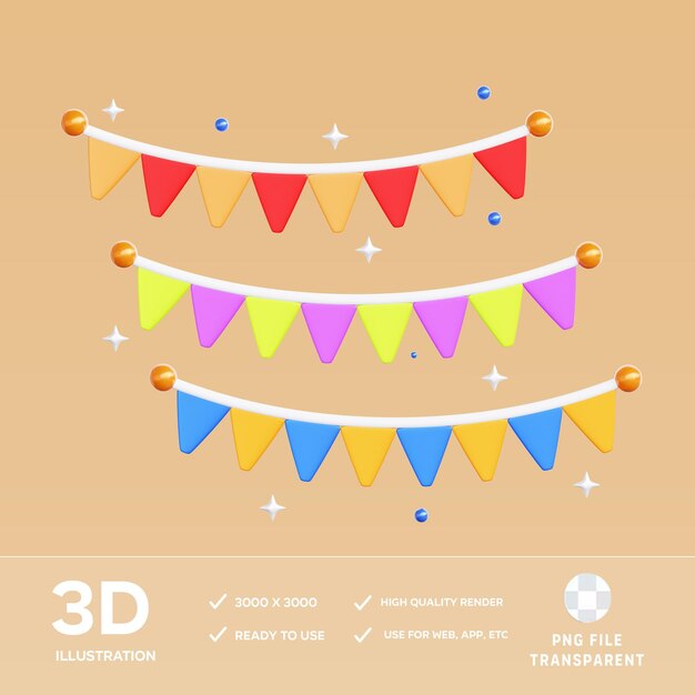 PSD Kleurrijke Garland 3D illustratie