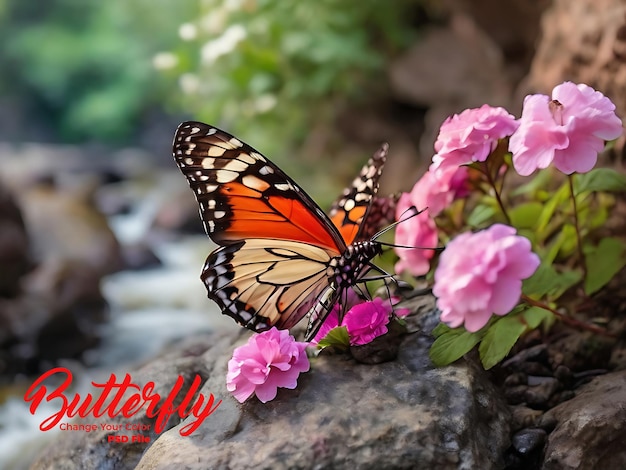 PSD psd kleurrijke vlinders met glanzende transparante vleugels zitten op een witte achtergrond