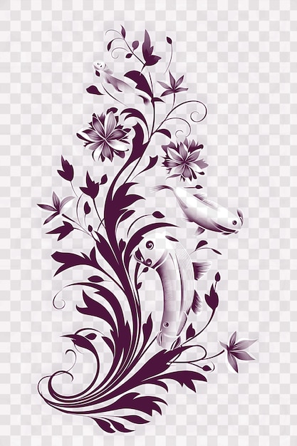 PSD psd of koi fish frame incorporating graceful koi fish swimming in a tshirt tattoo art outline ink