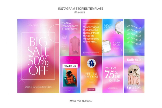 PSD psd kolekcja pakietów mody na tle gradientowym szablon historii instagram