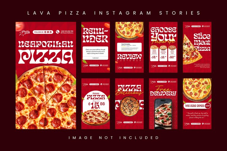 PSD Kolekcja projektowania pizzy dla mediów społecznościowych i szablonu historii na Instagramie