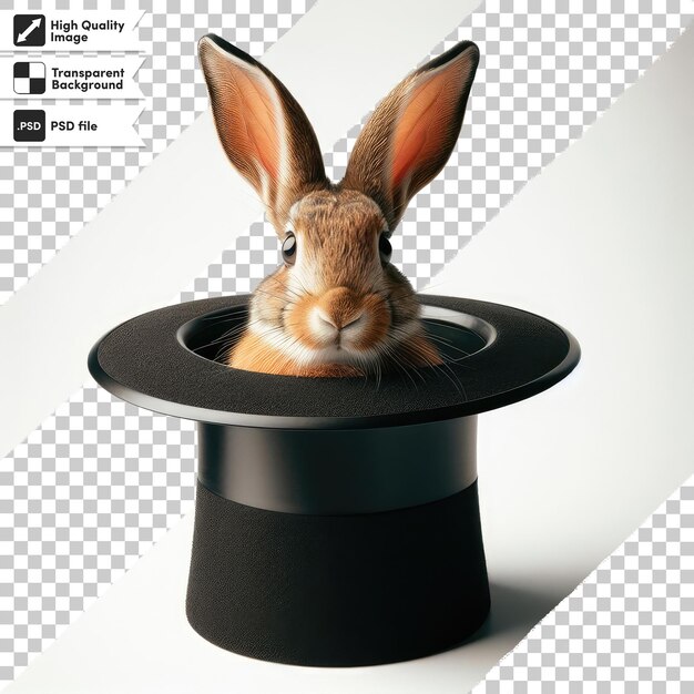 PSD psd konijn in een hoed magische focus show op transparante achtergrond met bewerkbare maskerlaag