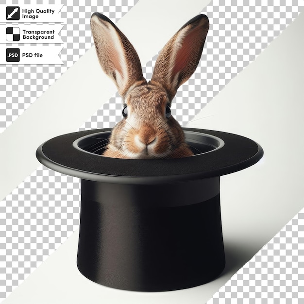 PSD psd konijn in een hoed magische focus show op transparante achtergrond met bewerkbare maskerlaag