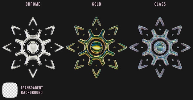 PSD krommetal og guld og spredningsglas y2k abstrakte former 3D-rendering