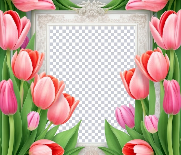 PSD psd kwiaty tulipanów i pusta makieta ramki na zdjęcia w edytowalnym kolorze